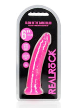 Load image into Gallery viewer, Realrock Slim Glow In The Dark Dildo with Suction Cup - Glow In The Dark/Pink - 6in