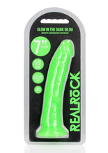 Load image into Gallery viewer, Realrock Slim Glow In The Dark Dildo with Suction Cup - Glow In The Dark/Green - 7in