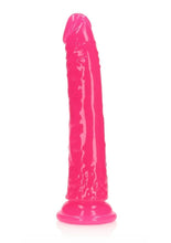 Load image into Gallery viewer, Realrock Slim Glow In The Dark Dildo with Suction Cup - Glow In The Dark/Pink - 7in
