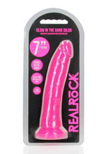 Load image into Gallery viewer, Realrock Slim Glow In The Dark Dildo with Suction Cup - Glow In The Dark/Pink - 7in
