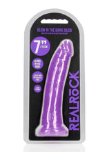 Load image into Gallery viewer, Realrock Slim Glow In The Dark Dildo with Suction Cup - Glow In The Dark/Purple - 7in