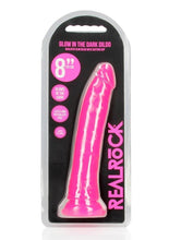 Load image into Gallery viewer, Realrock Slim Glow In The Dark Dildo with Suction Cup - Glow In The Dark/Pink - 8in