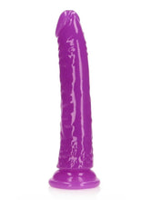 Load image into Gallery viewer, Realrock Slim Glow In The Dark Dildo with Suction Cup - Glow In The Dark/Purple - 8in