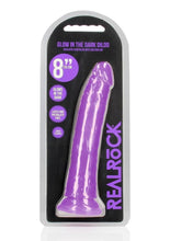 Load image into Gallery viewer, Realrock Slim Glow In The Dark Dildo with Suction Cup - Glow In The Dark/Purple - 8in
