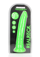 Load image into Gallery viewer, Realrock Slim Glow In The Dark Dildo with Suction Cup - Glow In The Dark/Green - 9in