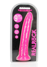 Load image into Gallery viewer, Realrock Slim Glow In The Dark Dildo with Suction Cup - Glow In The Dark/Pink - 9in