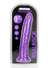 Load image into Gallery viewer, Realrock Slim Glow In The Dark Dildo with Suction Cup - Glow In The Dark/Purple - 9in