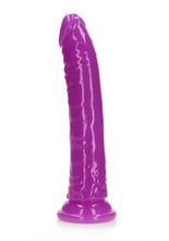 Load image into Gallery viewer, Realrock Slim Glow In The Dark Dildo with Suction Cup - Glow In The Dark/Purple - 9in