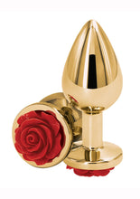 Load image into Gallery viewer, Rear Assets Rose Aluminum Anal Plug - Gold/Metal/Red - Medium