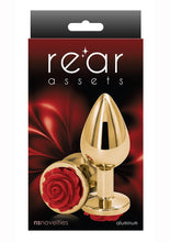 Load image into Gallery viewer, Rear Assets Rose Aluminum Anal Plug - Gold/Metal/Red - Medium