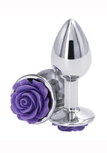 Load image into Gallery viewer, Rear Assets Rose Aluminum Anal Plug - Metal/Purple/Silver - Small