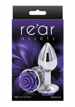 Load image into Gallery viewer, Rear Assets Rose Aluminum Anal Plug - Metal/Purple/Silver - Small