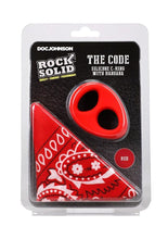 Load image into Gallery viewer, Rock Solid The Code Silicone Cock Ring with Bandana - Black/Red