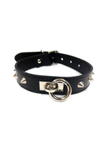 Load image into Gallery viewer, Rouge O Ring Studded Adjustable Leather Collar - Black