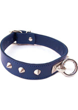 Load image into Gallery viewer, Rouge O Ring Studded Adjustable Leather Collar - Blue
