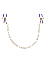 Load image into Gallery viewer, Sex and Mischief Cougar Chained Nipple Clamps - Blue/Gold/Navy