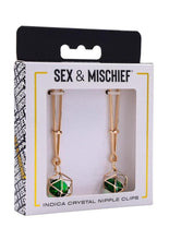 Load image into Gallery viewer, Sex and Mischief Indica Crystal Nipple Clips - Gold/Green