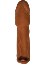 Load image into Gallery viewer, Skinsations Latin Lover Husky Lover Extension Sleeve with Scrotum Strap - Caramel - 7in