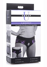 Load image into Gallery viewer, Strap U Lace Envy Lace Crotchless Panty Harness - Black/Purple - Large/XLarge