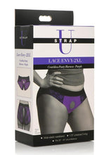 Load image into Gallery viewer, Strap U Lace Envy Lace Crotchless Panty Harness - Black/Purple - XXLarge