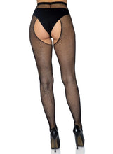 Load image into Gallery viewer, Ginny Fishnet Crotchless Pantyhose - O/S (Black)