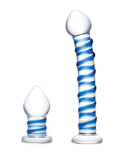 Load image into Gallery viewer, Gläs 2 pc Double Penetration Glass Swirly (Clear/Blue)