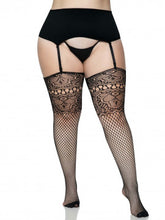Load image into Gallery viewer, Adeline Lace Top Fishnet Stockings - Plus (Black)
