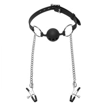 Load image into Gallery viewer, Hinder Breathable Ball Gag with Nipple Clamps