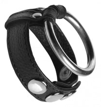 Load image into Gallery viewer, Leather and Steel Cock and Ball Ring (Black)
