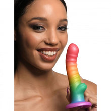 Load image into Gallery viewer, Ribbed Rainbow Silicone Dildo - 7 inch (Rainbow)