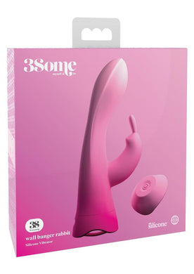 3Some Wall Banger Rabbit Silicone Vibrator USB Rechargeable Suction Cup Wireless Remote Splashproof - Pink
