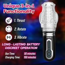 Load image into Gallery viewer, The Male Rose 3 Rechargeable Thrusting Rotating Masturbator - Black/Clear

