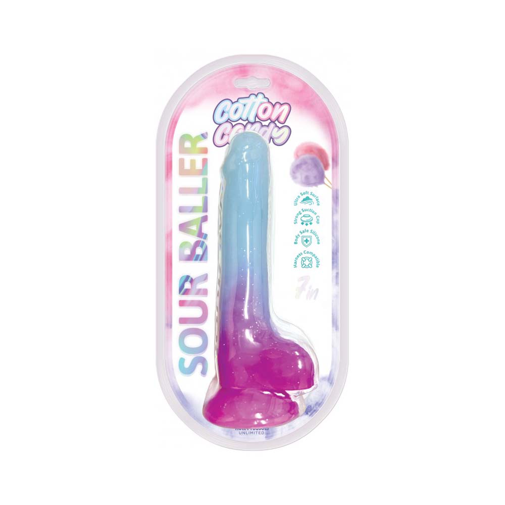 Cotton Candy Sour Baller Dildo - 7 inch (Aqua/Purple)