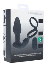 Load image into Gallery viewer, Levelz Dual Vibrating Rechargeable Silicone Prostate Stimulator with Rotating Beads Cock &amp; Balls Rings with Remote Control - Black
