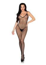 Load image into Gallery viewer, Leg Avenue Scalloped Trimmed Crotchless Fishnet Lingerie Jumpsuit - OS - Black
