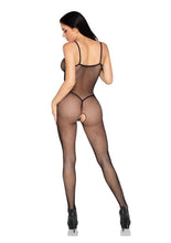 Load image into Gallery viewer, Leg Avenue Scalloped Trimmed Crotchless Fishnet Lingerie Jumpsuit - OS - Black
