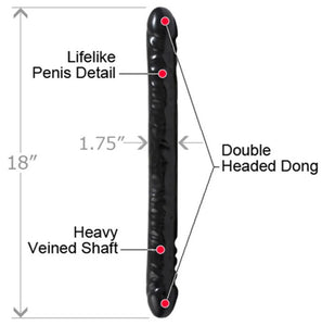 Double Header Veined Dildo  - 18 inch (Black)