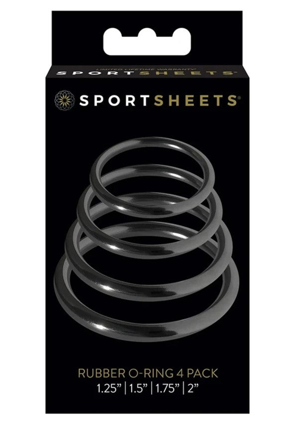 Sportsheets Rubber O Ring Cock Ring - 4 Pack (Black)