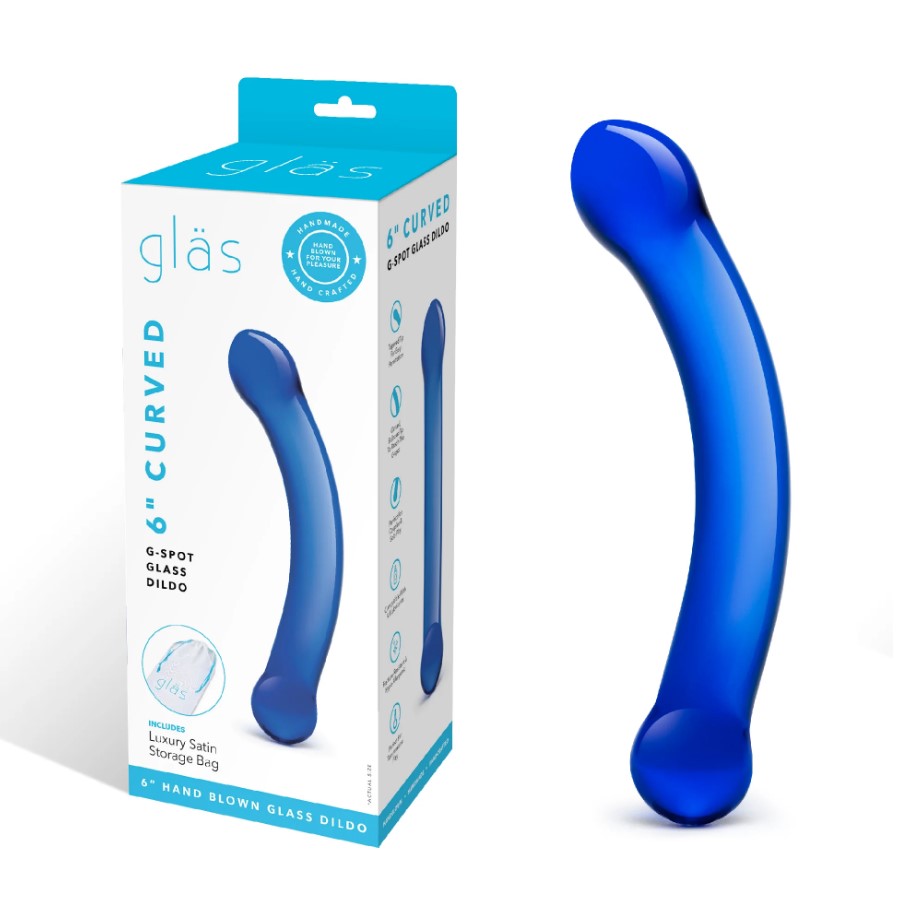 Gläs Curved G-Spot Glass Dildo - 6inch (Blue)