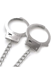 Load image into Gallery viewer, Nixie Metal Butt Plug w/Inlaid Jewel &amp; Fur Cuff Set - Silver Metallic
