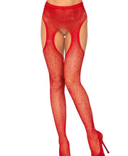 Load image into Gallery viewer, Casey Rhinestone Suspender Pantyhose - O/S (Red)
