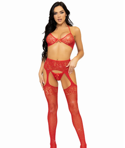 Opposites Attract Bra and Panty Set - O/S (Red)