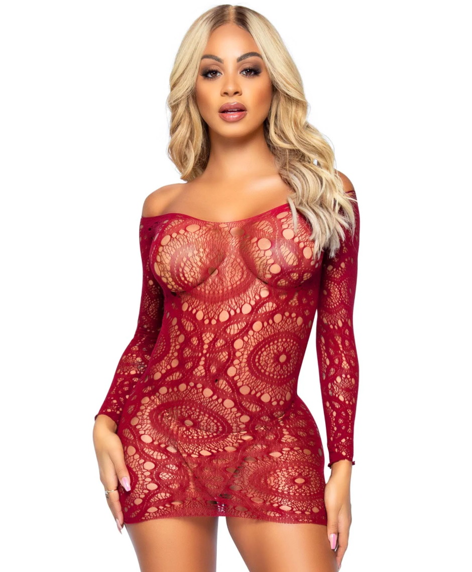 Is This Love Lace Mini Dress - O/S (Burgundy)