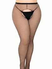 Load image into Gallery viewer, Ginny Fishnet Crotchless Pantyhose - Plus (Black)
