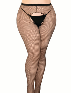 Ginny Fishnet Crotchless Pantyhose - Plus (Black)