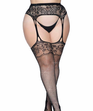 Load image into Gallery viewer, Yana Fishnet Stockings with Garter Belt - Plus (Black)
