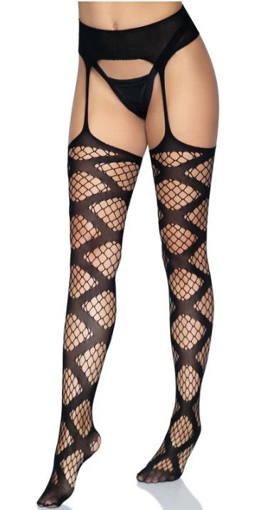 Arabella Faux Wrap Garter Stockings- O/S (Black)