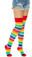 Load image into Gallery viewer, Cherry Rainbow Thigh High Socks- O/S
