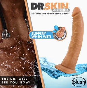 Dr. Skin Glide - 7.5 inch Self Lubricating Dildo (Mocha)