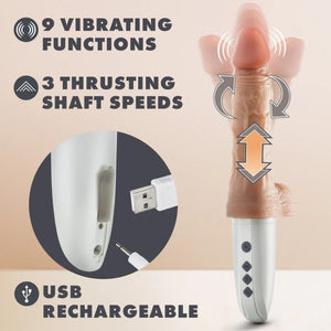 Dr. Skin Platinum Collection Silicone Dr. Hammer Rechargeable Thrusting Dildo with Handle and Remote Control